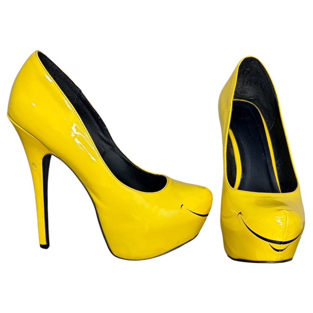Styluxe Yellow Smile Platform Pumps Patent Stiletto Heels Women's Size 9
